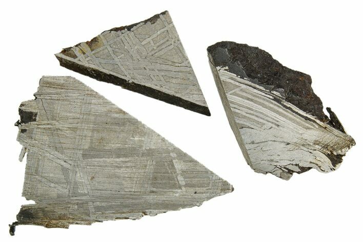 Group of Three Etched Muonionalusta Meteorite Slices ( g) - Sweden #320346